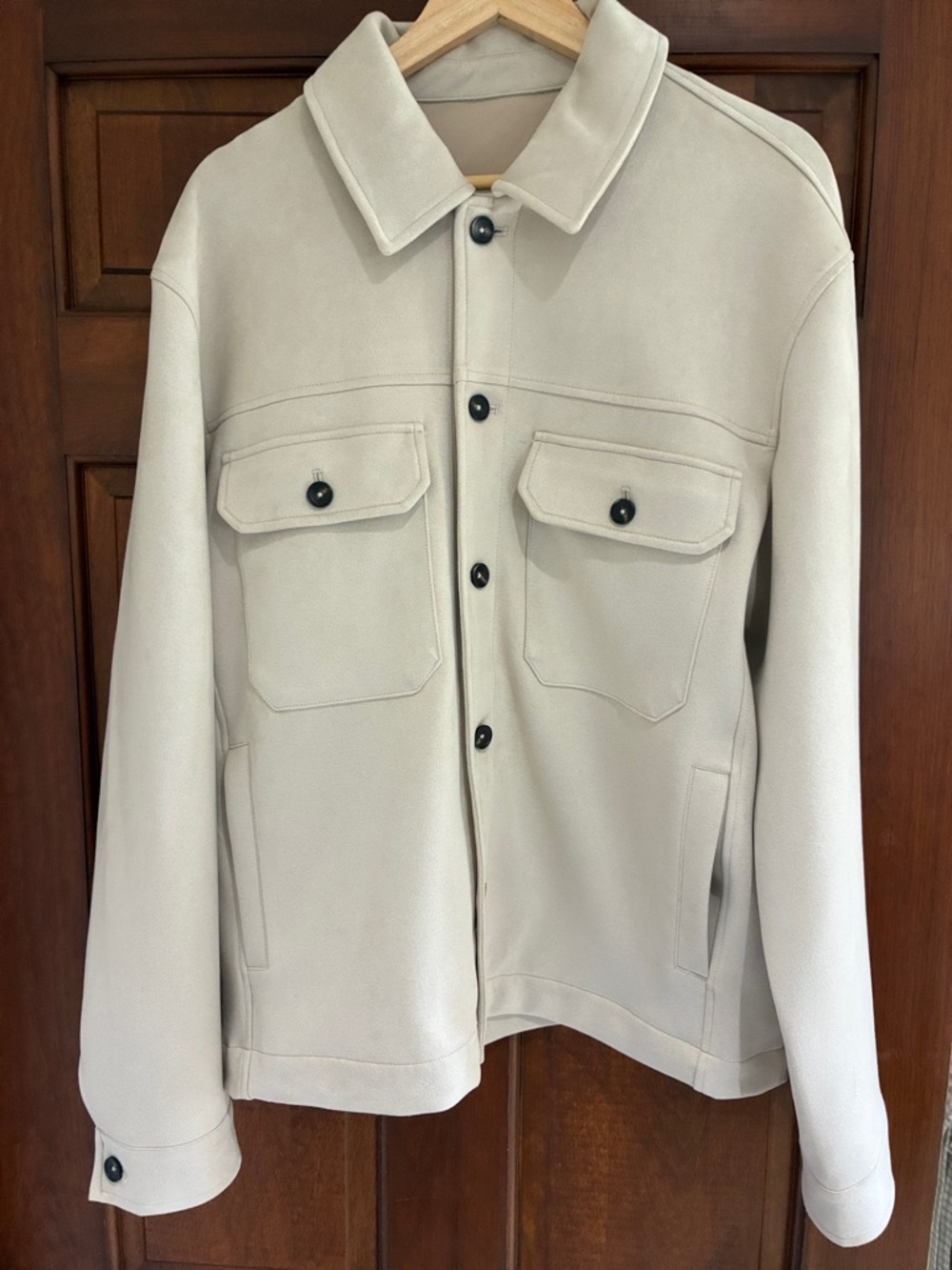 Zara Light Cream Button-Front Shirt Jacket